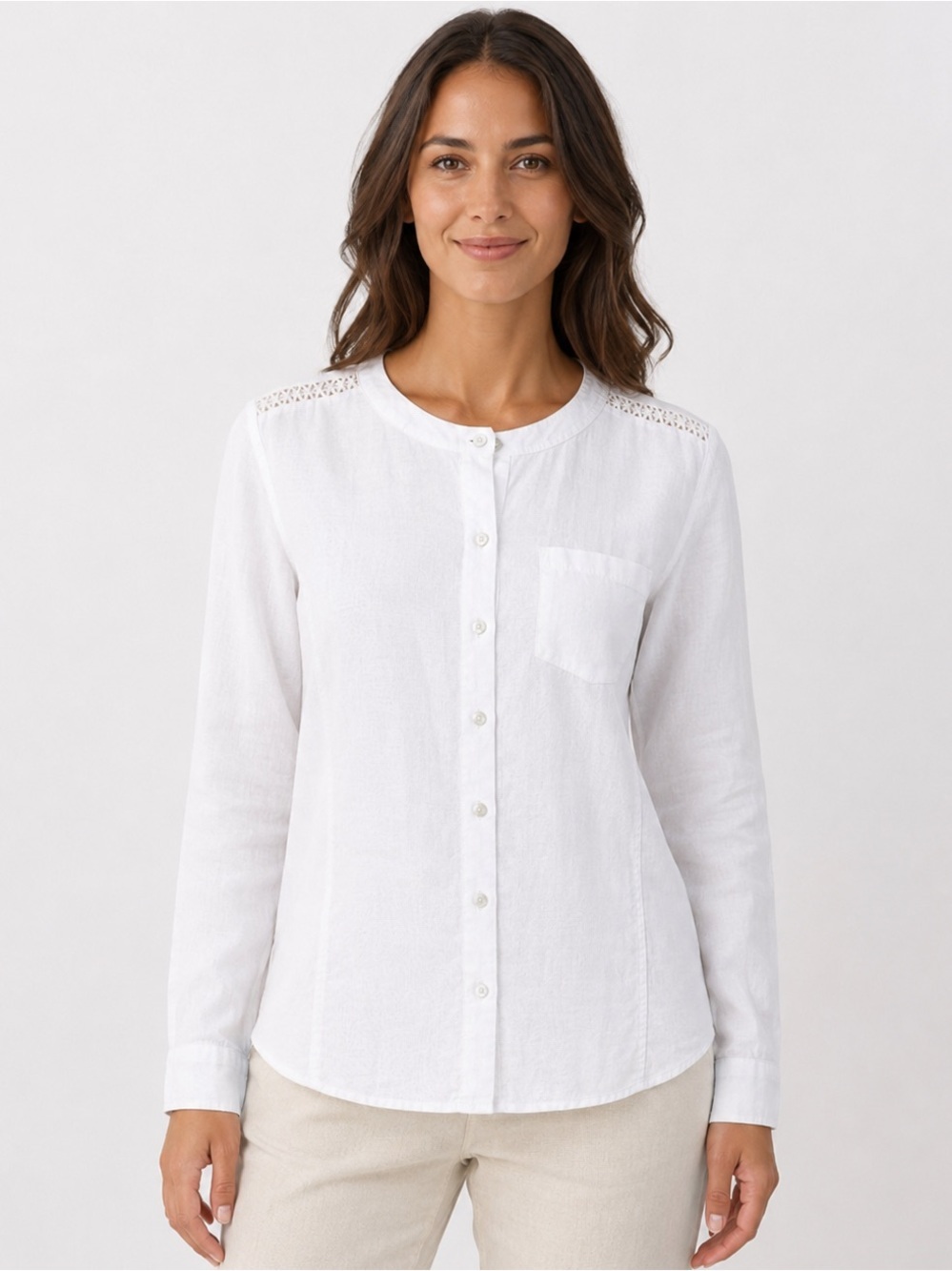 Multiples White Linen Button Front Lagenlook Shirt Medium